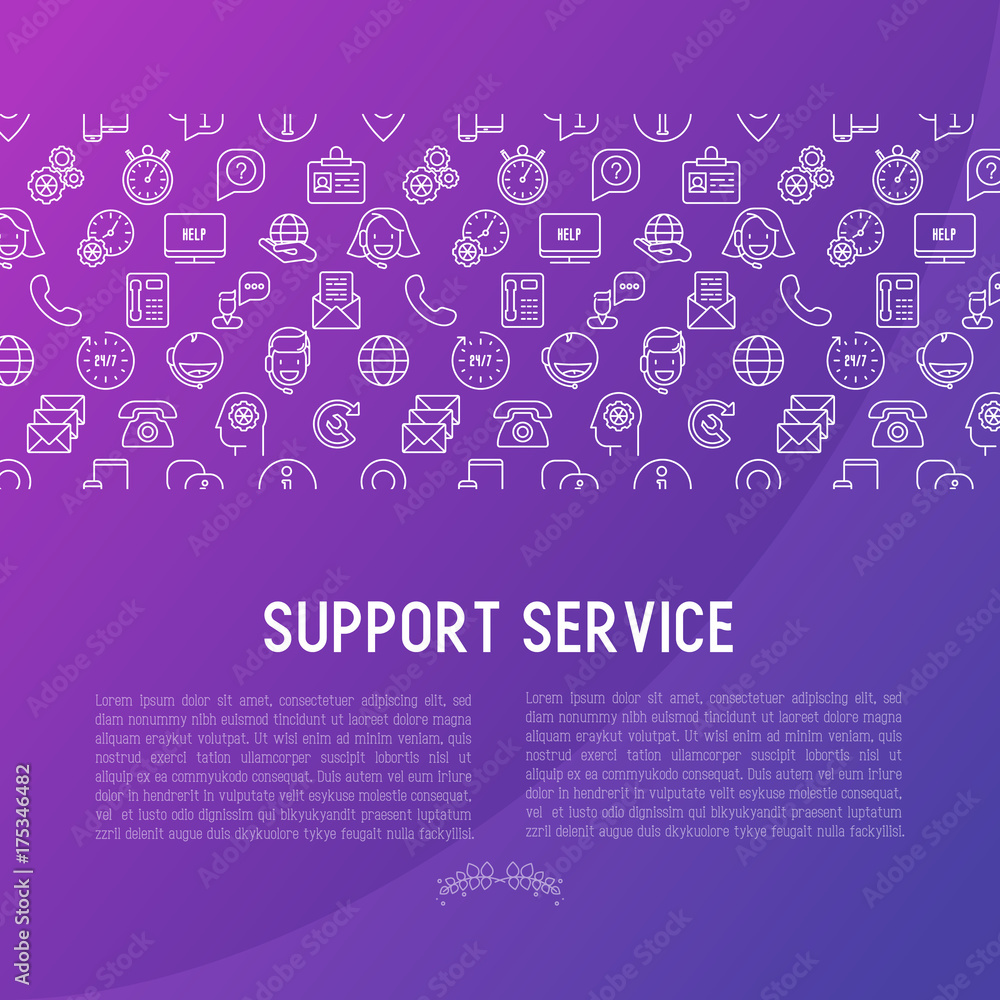Poster support service concept with thin line call center or customer service icons. vector illustration fo
