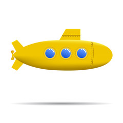 Cartoon submarine.  Realistic yellow submarine on white background.