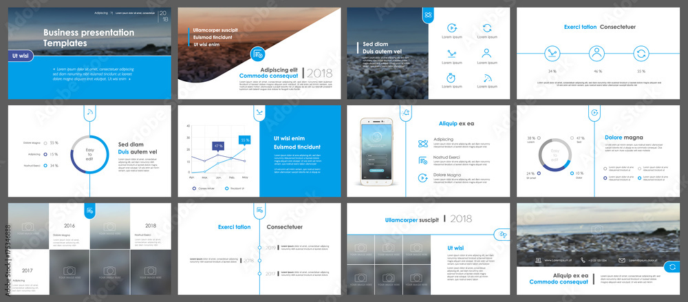 Poster blue presentation templates elements on a white background. vector infographics. use in presentation