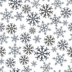 Snowflake simple seamless pattern. Abstract wallpaper, wrapping decoration. Symbol of winter, Merry Christmas holiday, Happy New Year celebration.Seamless pattern of snowflakes on a white background