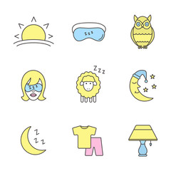 Sleeping accessories color icons set
