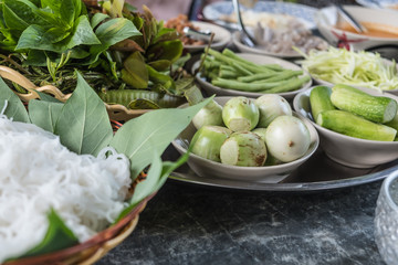 Thai rice vermicelli served with curry.