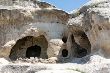 Rooms of ancient people houses, hewn in rocks. Uplistsikhe, the famous Georgian underground city