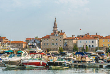  View of the old town from the side of Budva, Montenegro.  Budva - one of the best preserved...