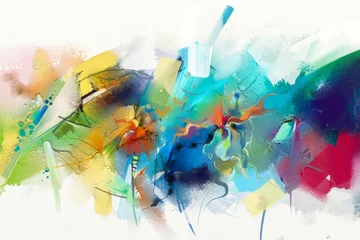 Abstraktes buntes Ölgemälde auf Segeltuchbeschaffenheit. Handgezeichneter Pinselstrich, Ölfarben-Gemälde Hintergrund. Ölgemälde der modernen Kunst mit Grün, Rot und Blau. Abstrakte zeitgenössische Kunst für den Hintergrund © nongkran_ch