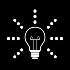 light bulb, beams, bubbles - shining, icon, symbol, pictogram, sign - perfect for web & print - vector - cute - black background, white outline
