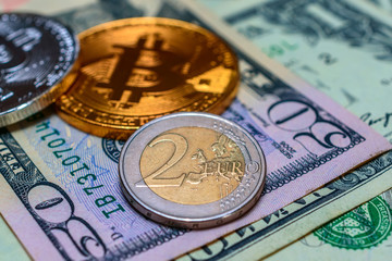 bitcoin against the background of dollars