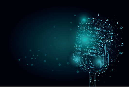 Abstract mash line and point image of a microphone. Vintage microphone vector wireframe concept