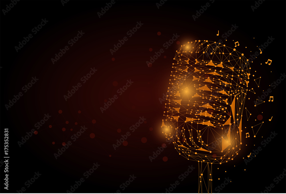 Poster abstract mash line and point image of a microphone. vintage microphone vector wireframe concept