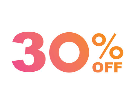 Gradient pink to orange thirty percent off special discount word text