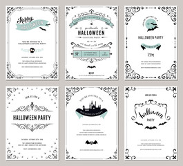 Set of 6 Halloween cards. Vector illustration.