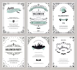 Fototapeten Set of 6 Halloween cards. Vector illustration. © KatyaKatya