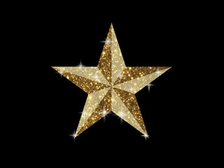 Obraz premium Vector golden glitter 3D review star icon on black background