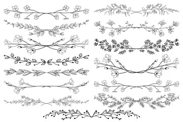 Vector Black Dividers with Branches, Plants and Flowers - 175355651