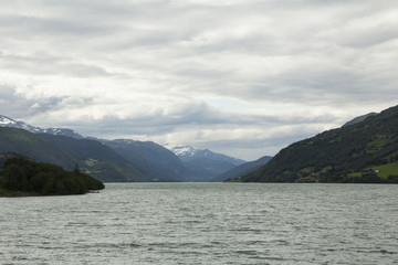 View of a lake with mountain in background