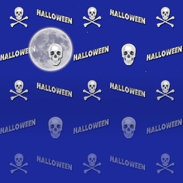 Halloween Background, 3D, white skull and crossed bones,Template for Holiday.