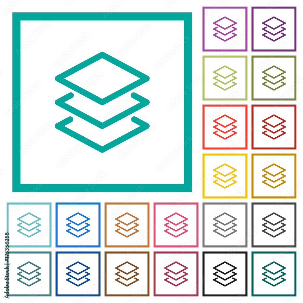 Poster layers flat color icons with quadrant frames