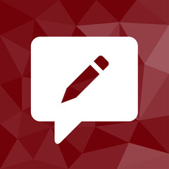 Sprechblase mit Stift - Icon mit geometrischem Hintergrund rot