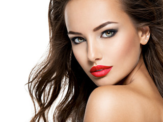 Closeup portrait of beautiful sexy woman with long hair