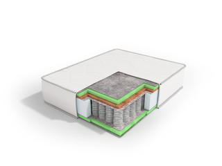 Orthopedic mattress in the section prospect 3D render on white background