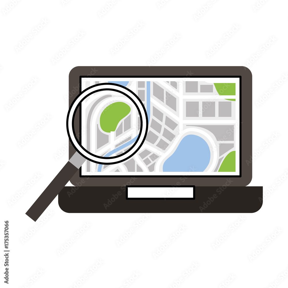 Fototapete computer navigation and traveling map pointer and location finding web application