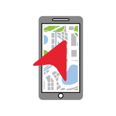 road map direction in mobile phone with arrow pointer