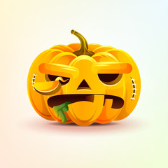 Jack-o-lantern, terrible facial expression autumn pumpkin with evil emotion, emoji, sticker for Happy Halloween