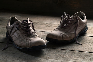 Men's shoes on the wooden floor