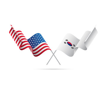 USA and South Korea flags. Vector illustration.