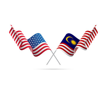 USA and Malaysia flags. Vector illustration.