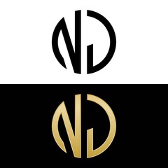 nj initial logo circle shape vector black and gold