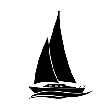  Black sailboat vector icon on white background, isolated object
