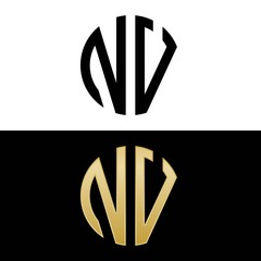 nv initial logo circle shape vector black and gold