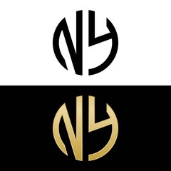 ny initial logo circle shape vector black and gold - obrazy, fototapety, plakaty