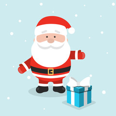 Christmas Greeting Card with Christmas Santa Claus and blue gift box