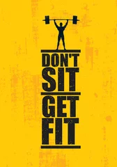  Dont Sit. Get Fit. Workout and Fitness Gym Design Element Concept. Creative Custom Vector Sign On Grunge Background © wow_subtropica