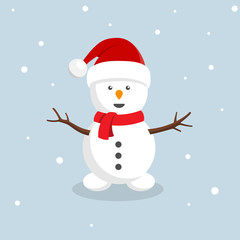 Retro styled Christmas Card with snowman with santa hat