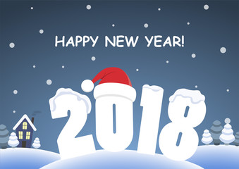 Cute cartoon background - Happy New Year 2018.