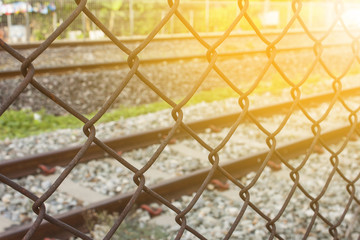 Fototapeta premium Metal net, Rail iron rail fence, Rusted iron mesh