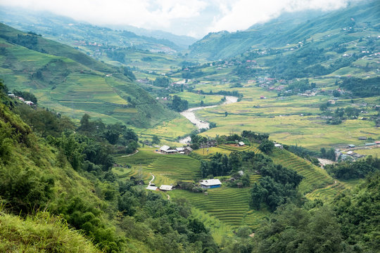 Viewpoint of tribe village with rice field terraced in Sapa