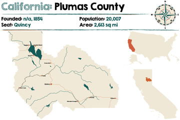 Obraz premium Large and detailed map of California - Plumas county