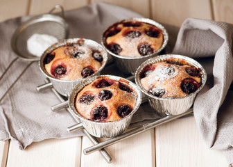 Home made cherry cake with vanilla and icing sugar
