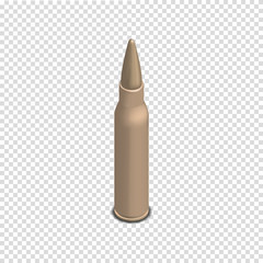 Photorealistic cartridge with a bullet in isometric, vector illustration.