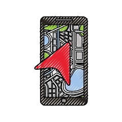 mobile phone with arrow navigation map city