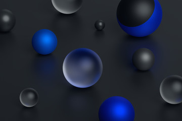 Abstract 3d rendering of geometric shapes. Composition with spheres. Modern background design for poster, cover, branding, banner, placard.