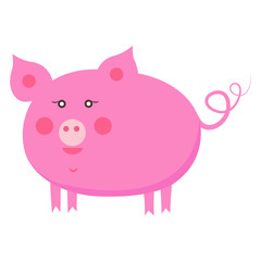 Cute Piggy Cartoon Flat Vector Sticker or Icon