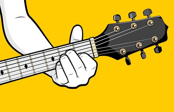 Man hand playing guitar A minor chord
