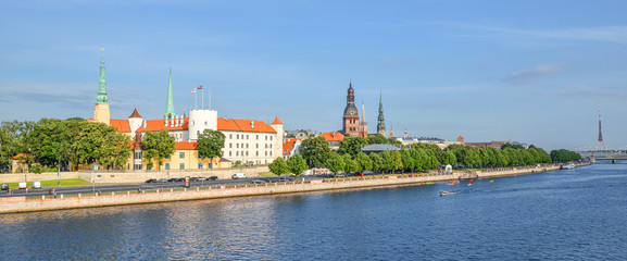 Riga, Latvia - August 23, 2017: Beautiful early morning cityscape of the old town of Riga, St...