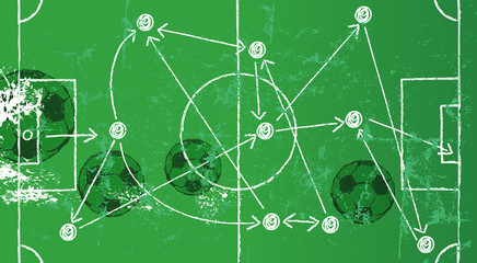 Obraz premium Soccer illustration w. strategy drawing, soccer balls, grungy style, vector