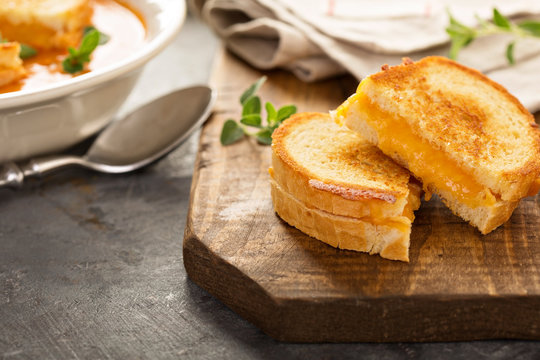 Grilled cheese sandwiches with white bread and cheddar